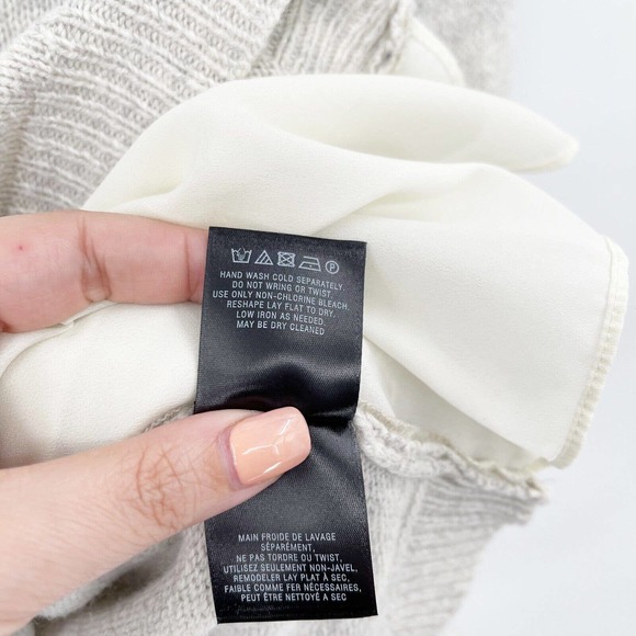 Knitted Knotted Anthropologie Cashmere Sweater Sz S Gray Crochet Panel Crewneck - Picture 8 of 9